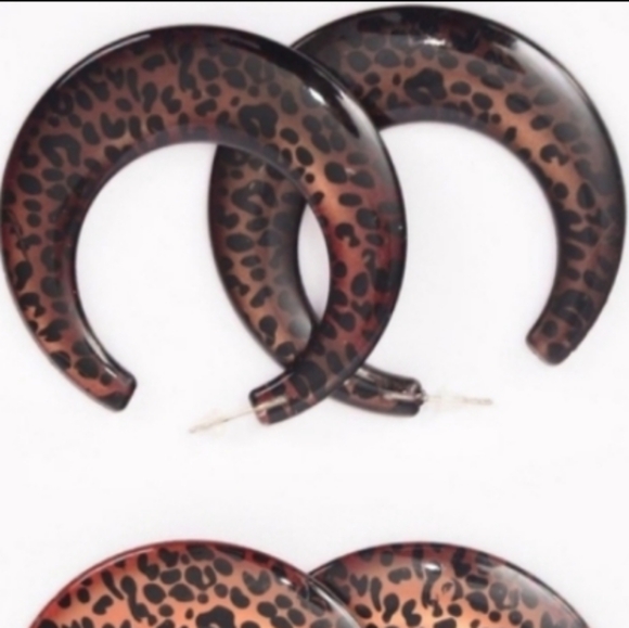 Animal Print Leopard Hoop Earrings *Dark Brown NEW Metal alloy hypoallergenic - Picture 4 of 5